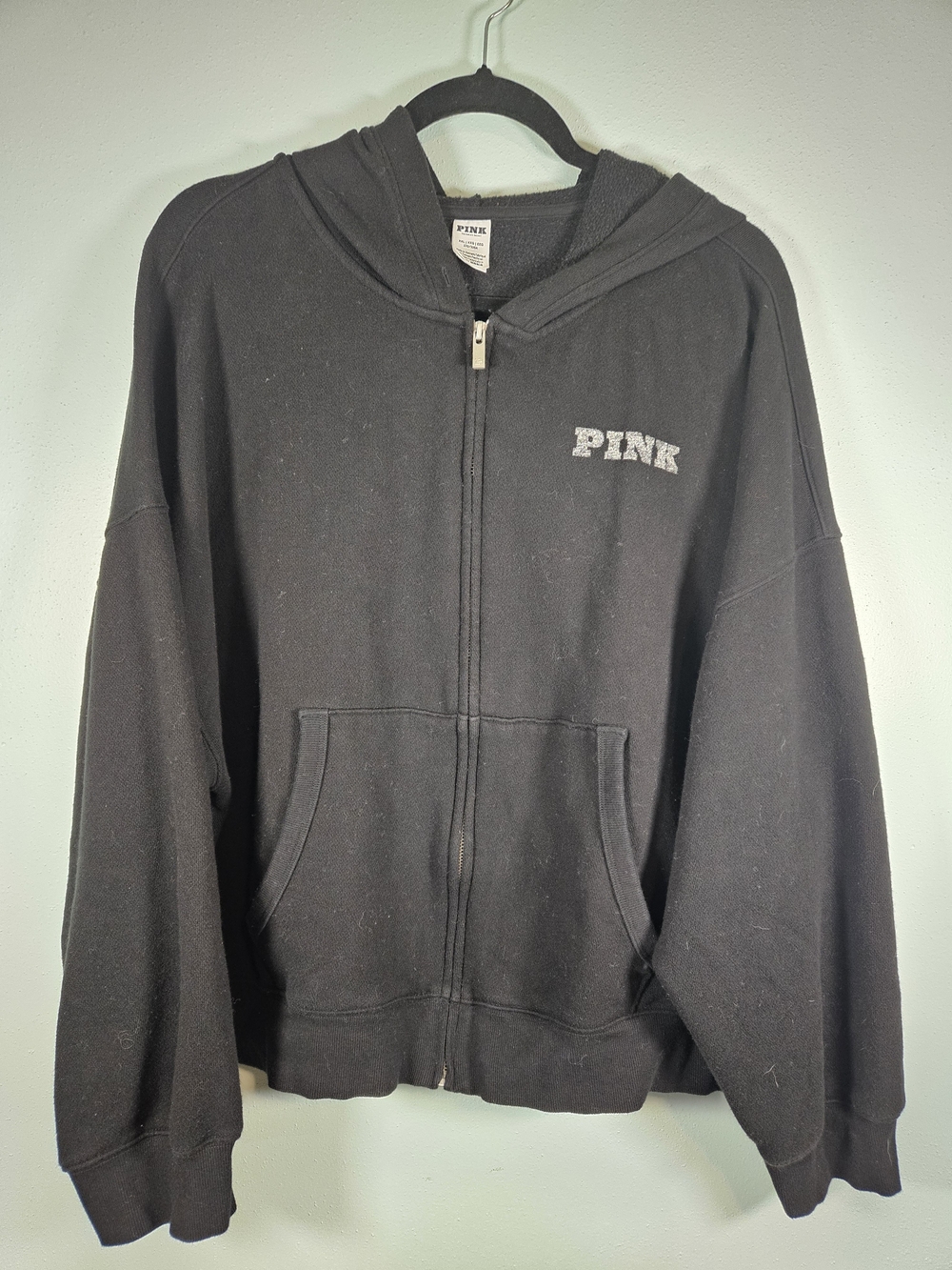 PINK Victoria's Secret Black Zip-Up Hoodie with Chest Logo